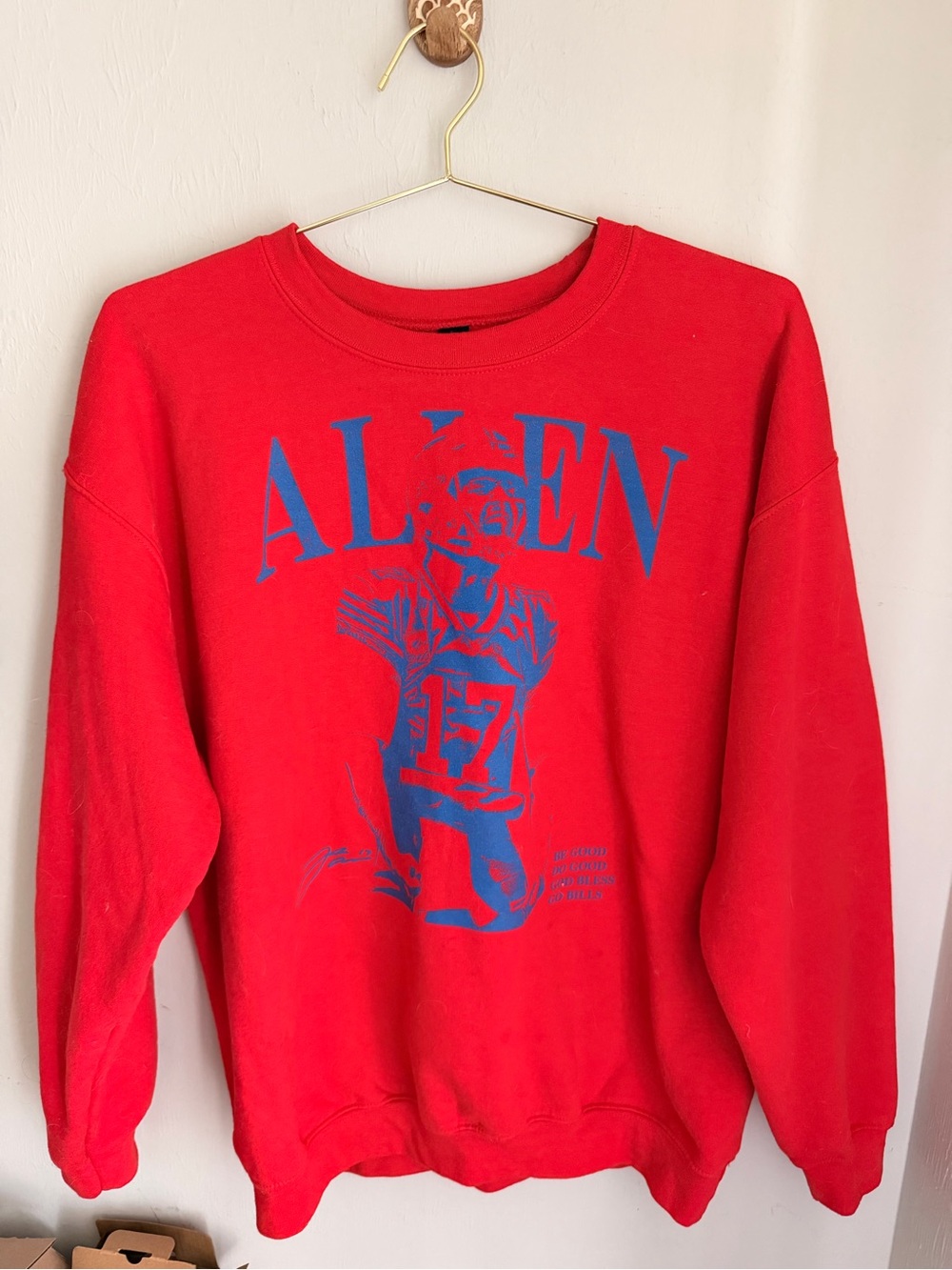 Gildan Red Crewneck Sweatshirt with Blue Josh Allen Graphic